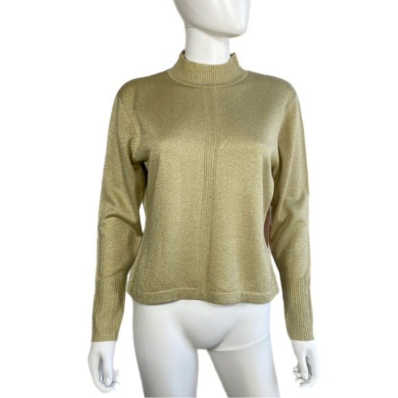 Dressbarn Metallic Gold Knit Mock Neck Lightweight Sweater - Picture 1 of 7